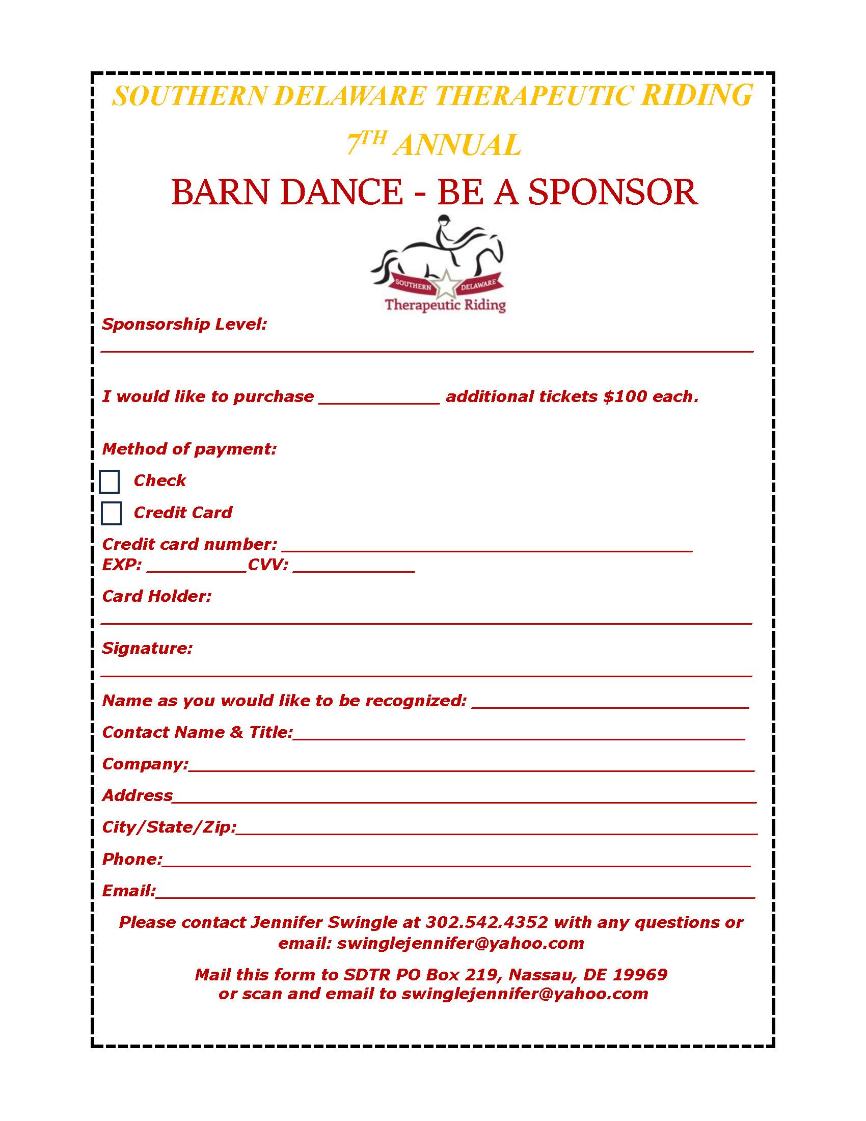 Barn Dance Donor Form